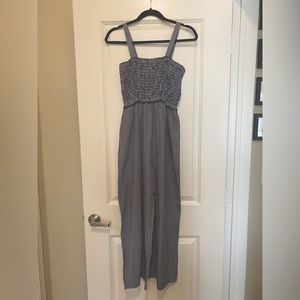Blue and white striped jumpsuit